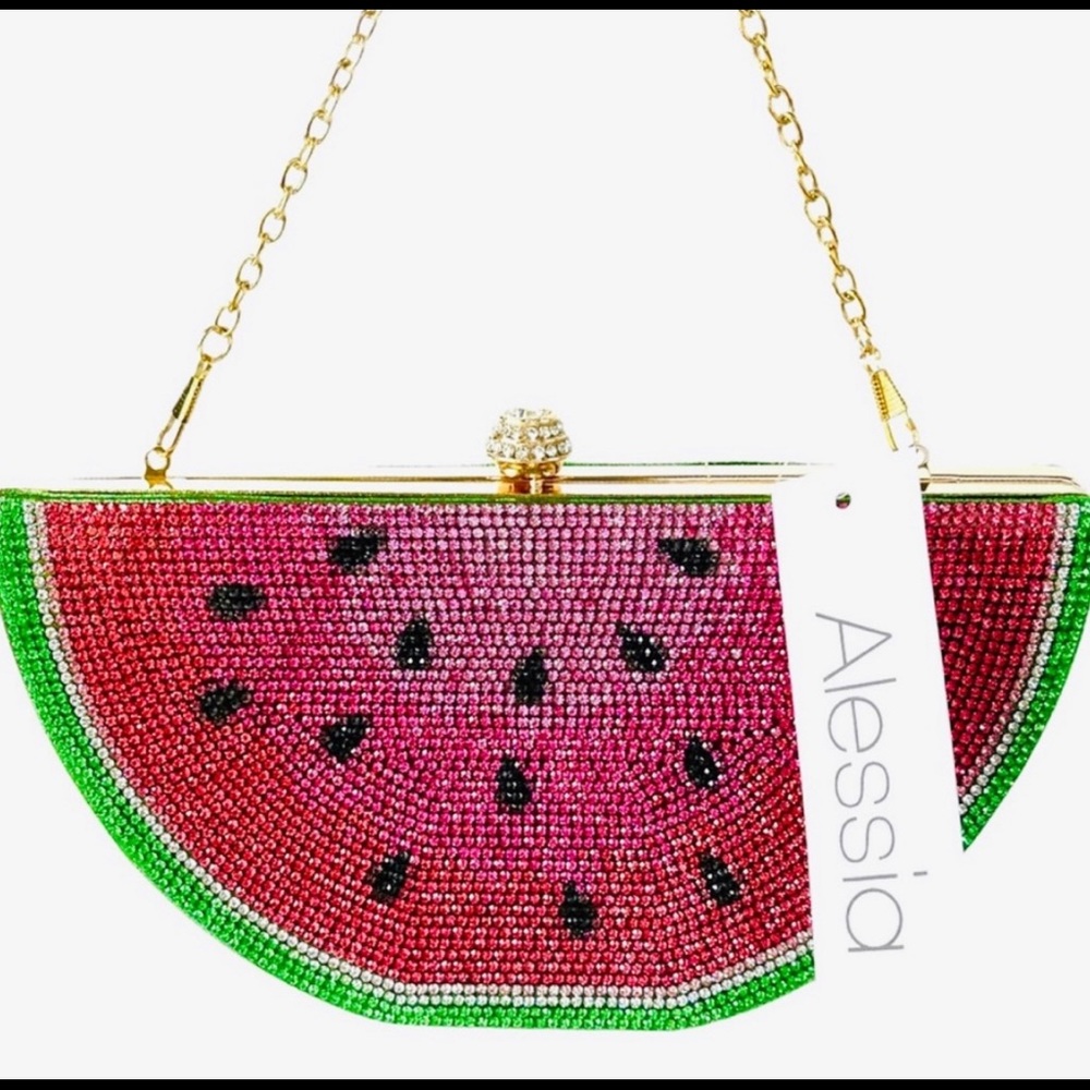 Alessia Pink and Green sparkly watermelon clutch crossbody chain